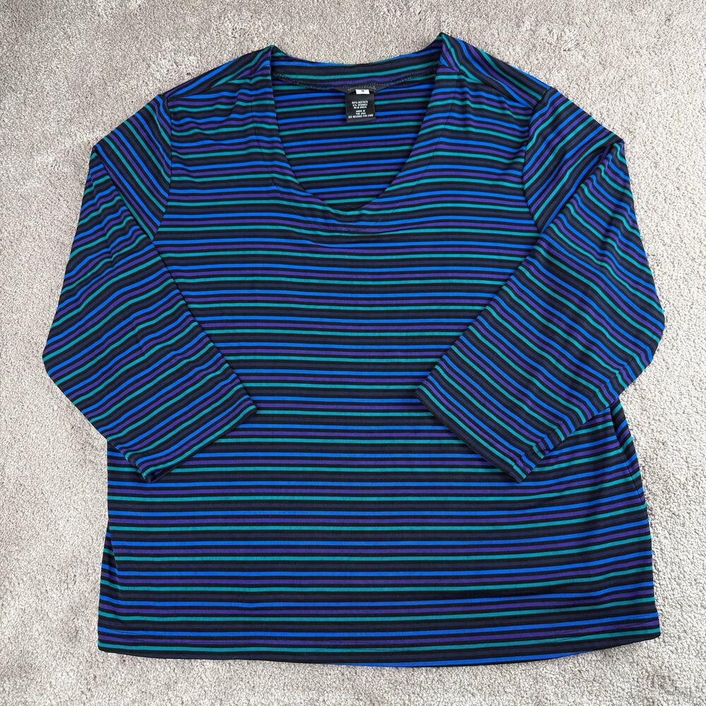 Multiples Size 3 Striped V-Neck Long Sleeve Top Blue Green Purple Vintage 80s